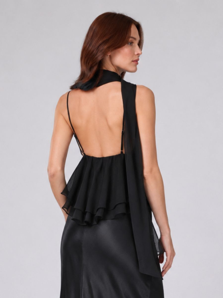 Quinn Satin + Chiffon Scarf Top