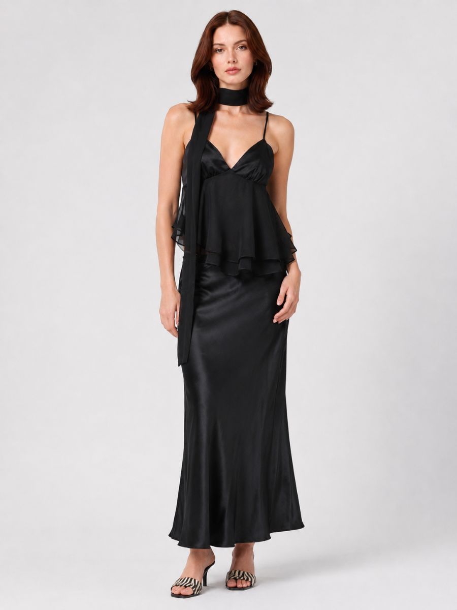 Quinn Satin + Chiffon Scarf Top