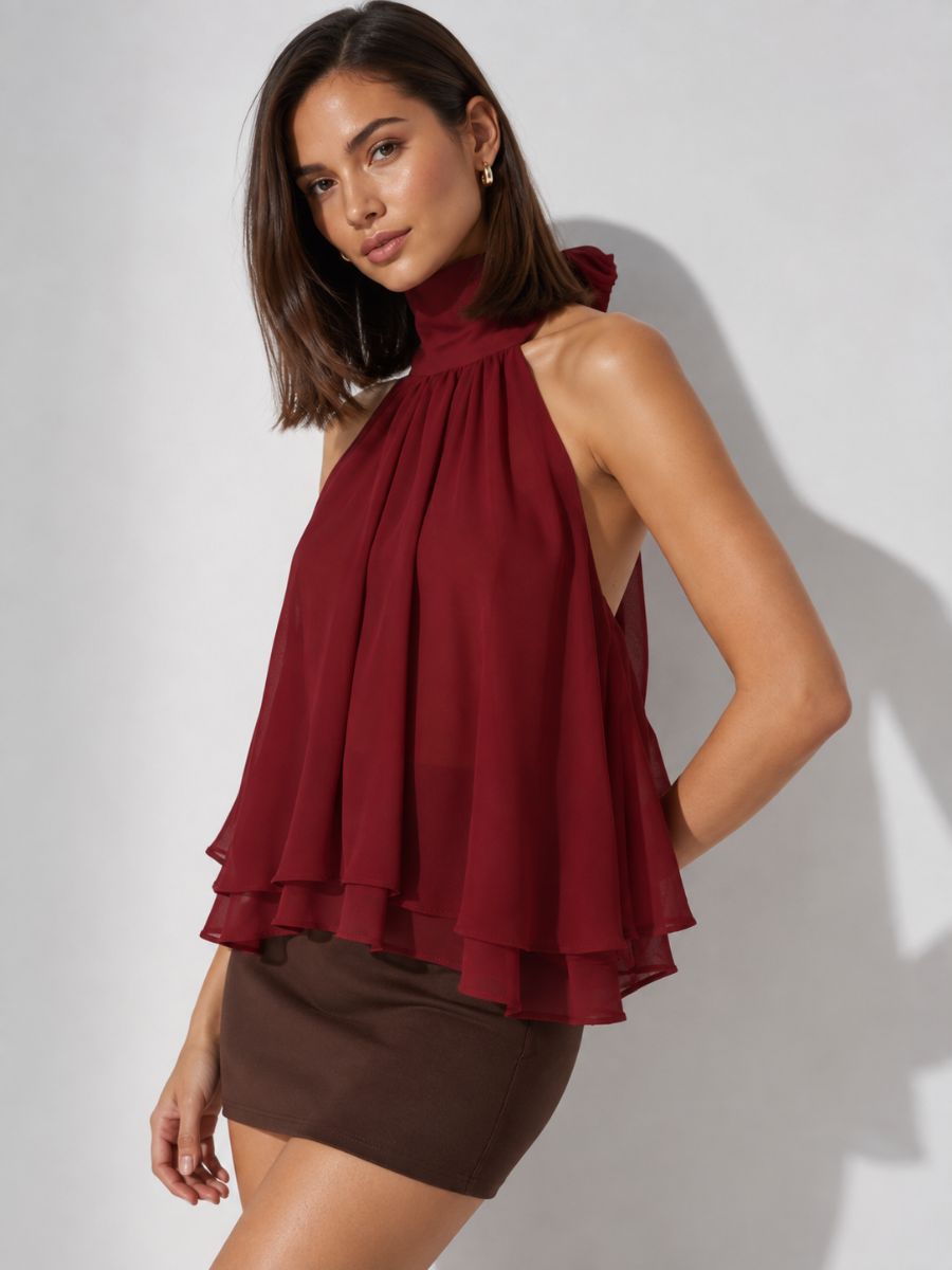 Bea High Neck Chiffon Blouse