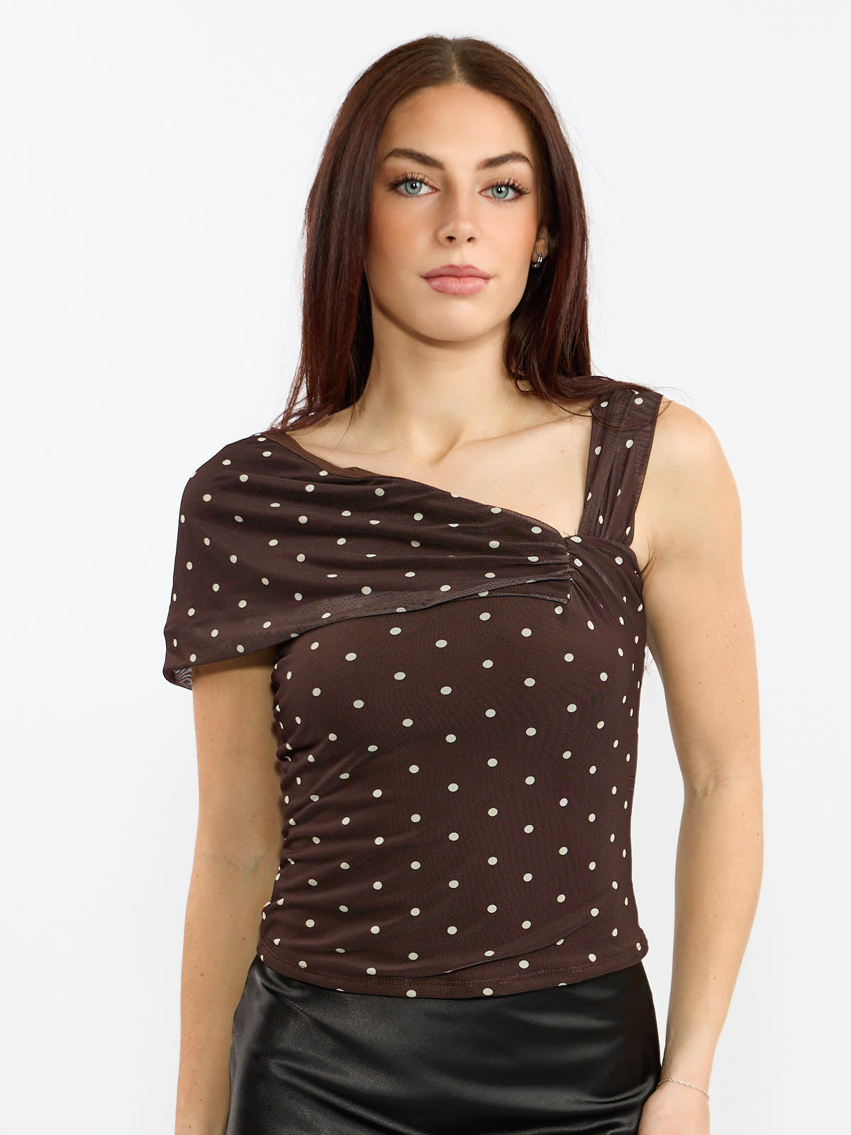 Monica Printed Mesh Off-the-Shoulder Top