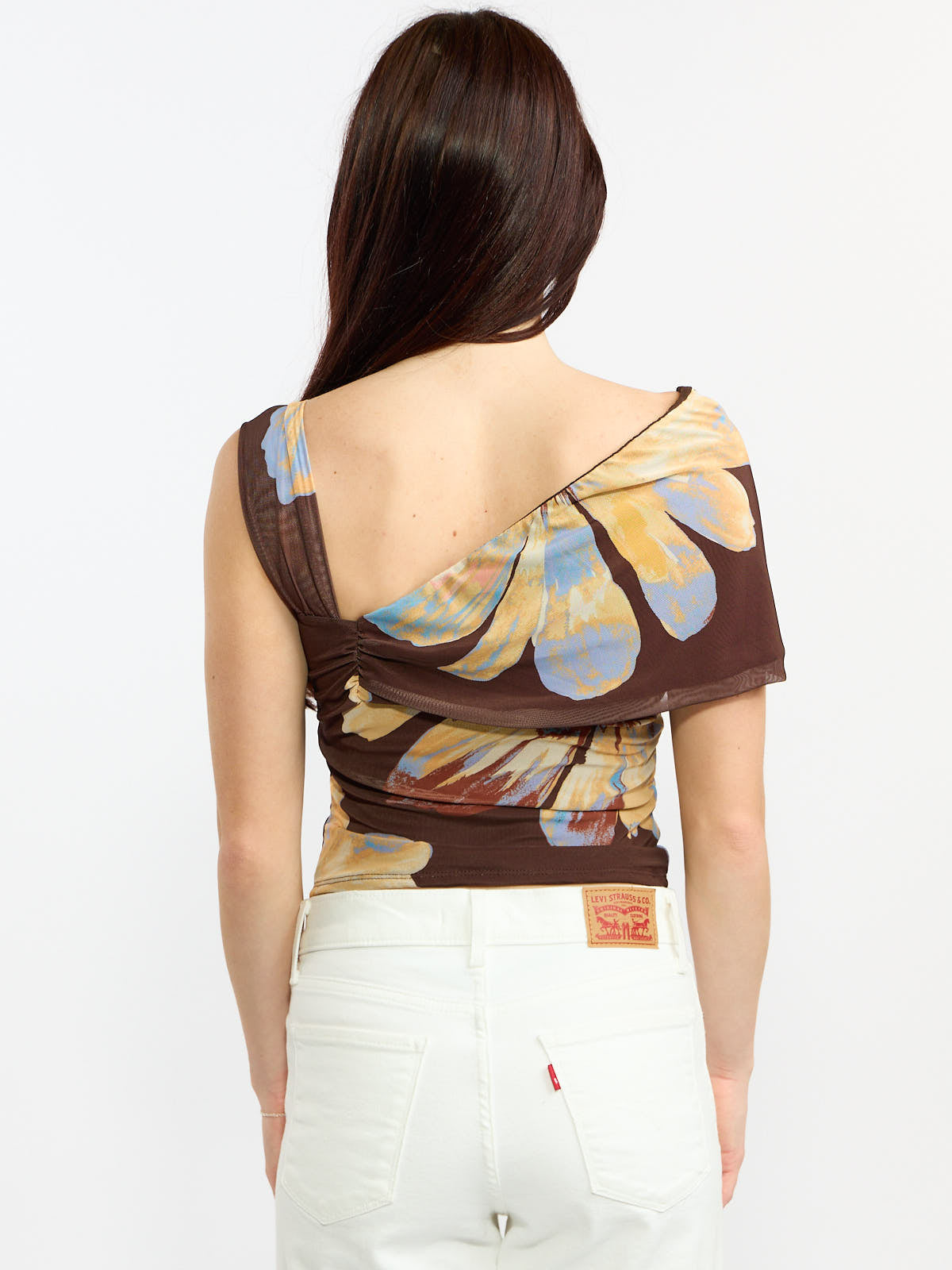 Monica Printed Mesh Off-the-Shoulder Top
