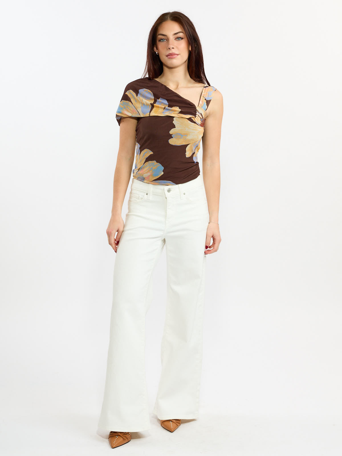 Monica Printed Mesh Off-the-Shoulder Top