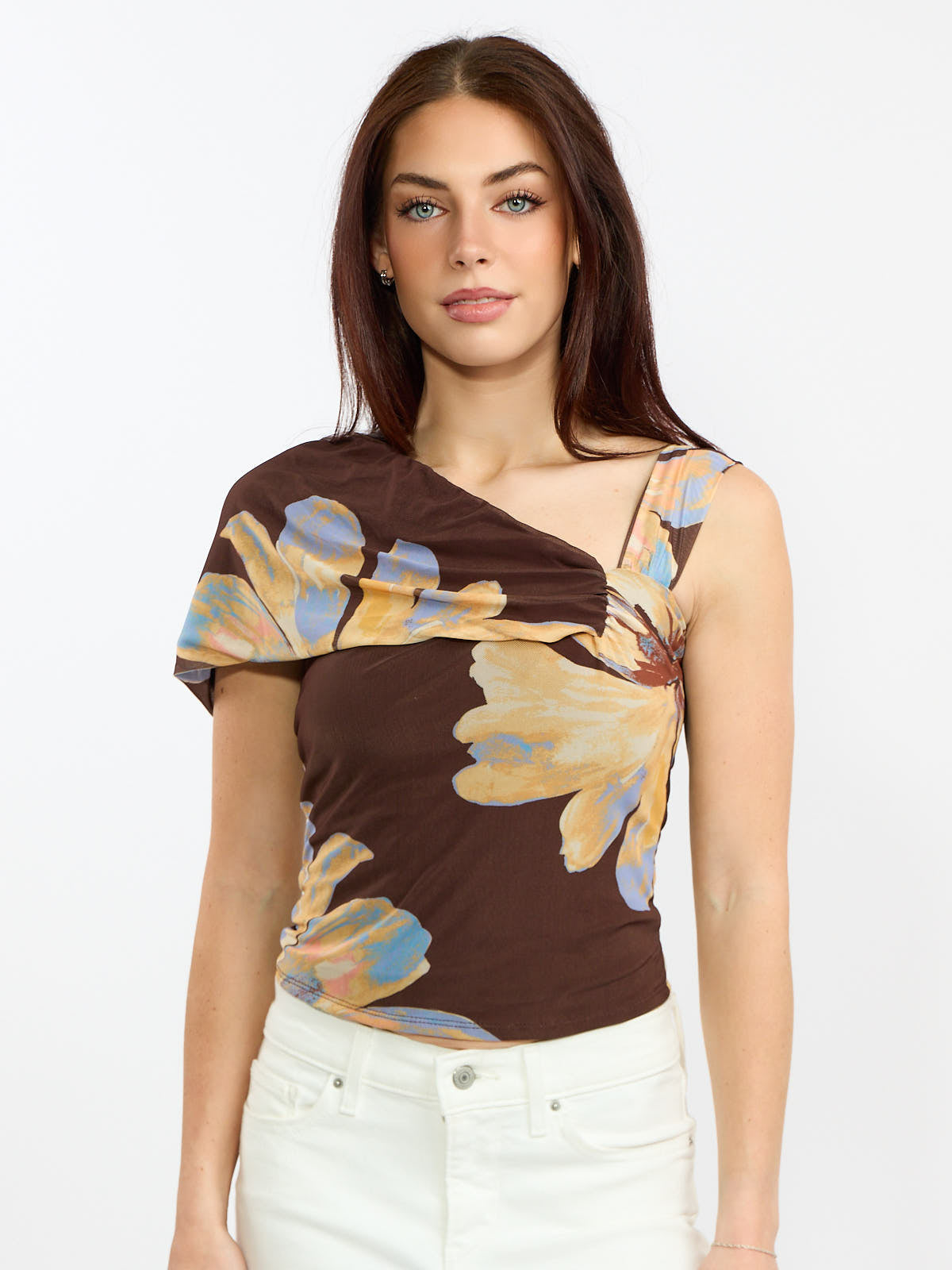 Monica Printed Mesh Off-the-Shoulder Top