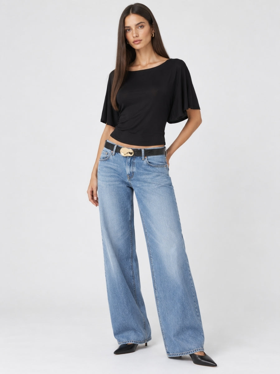 Ava Flutter Sleeve Tie Back Short Sleeve Knit Top