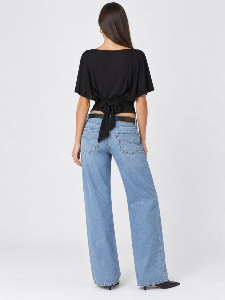 Ava Flutter Sleeve Tie Back Short Sleeve Knit Top