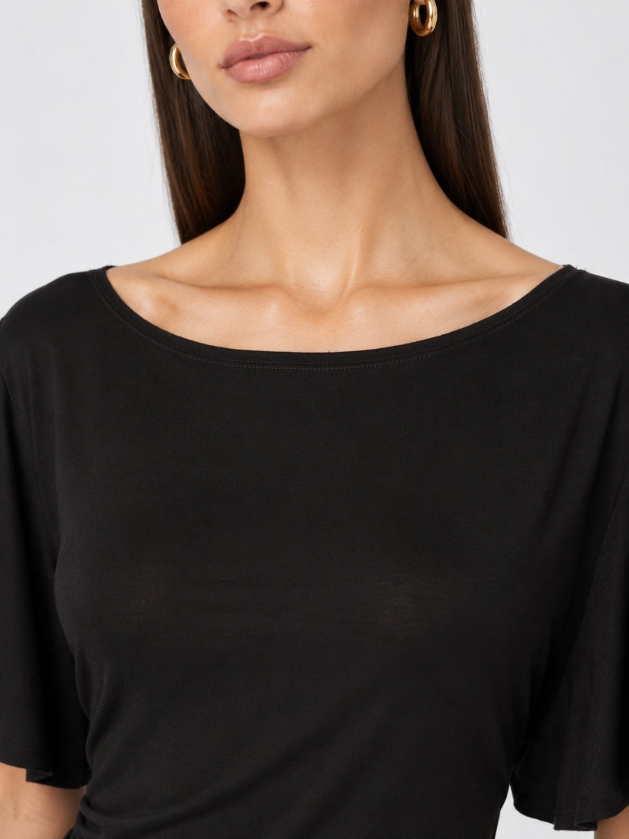 Ava Flutter Sleeve Tie Back Short Sleeve Knit Top
