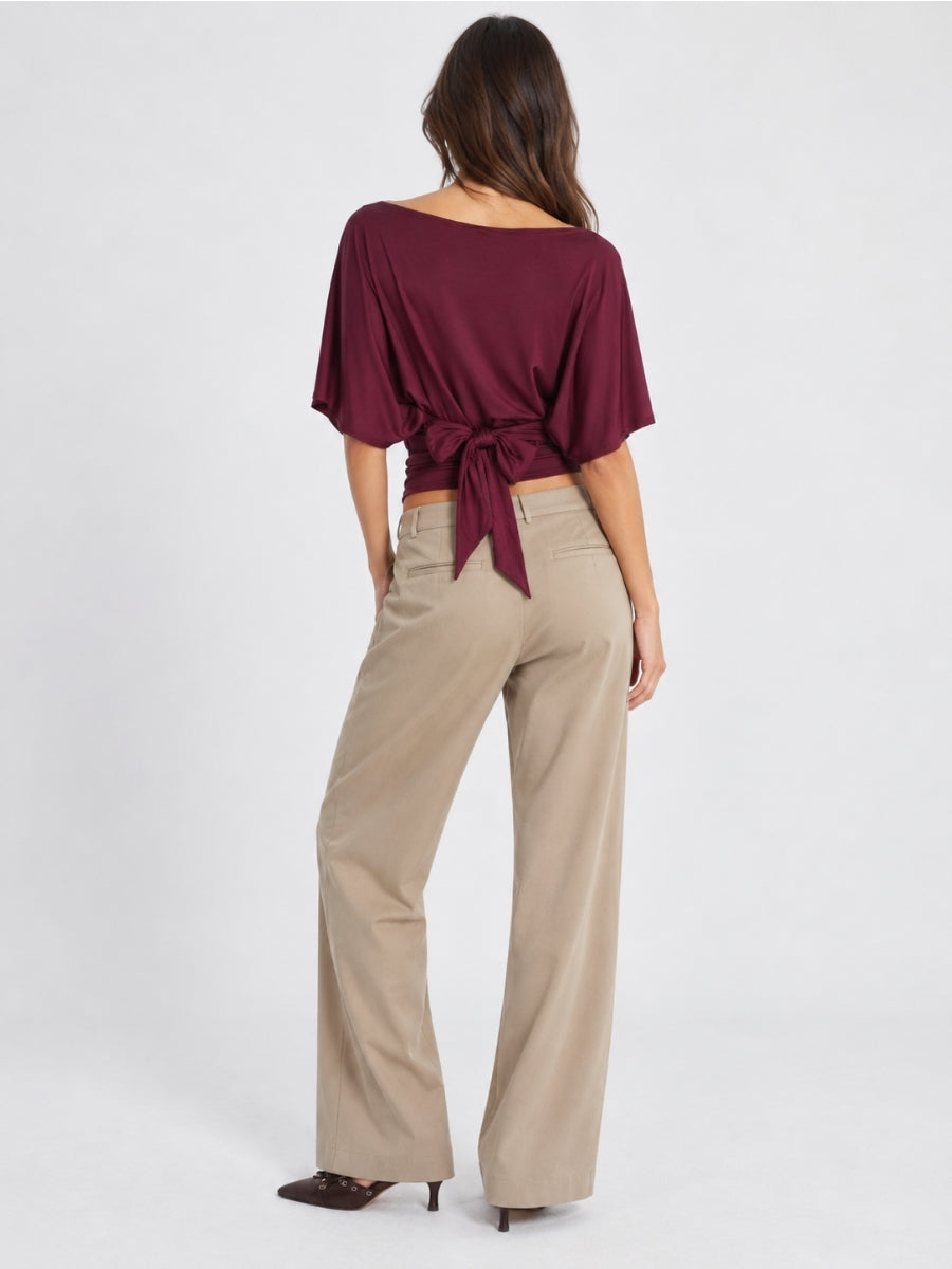 Ava Flutter Sleeve Tie Back Short Sleeve Knit Top