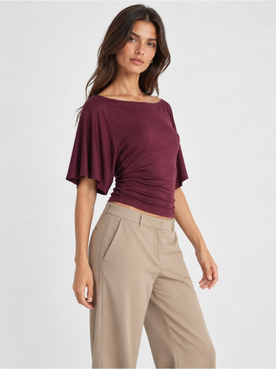 Ava Flutter Sleeve Tie Back Short Sleeve Knit Top