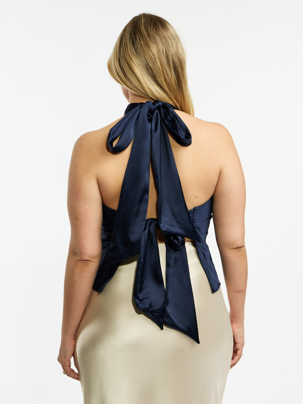 Adele Satin Halter Tie-Neck Top