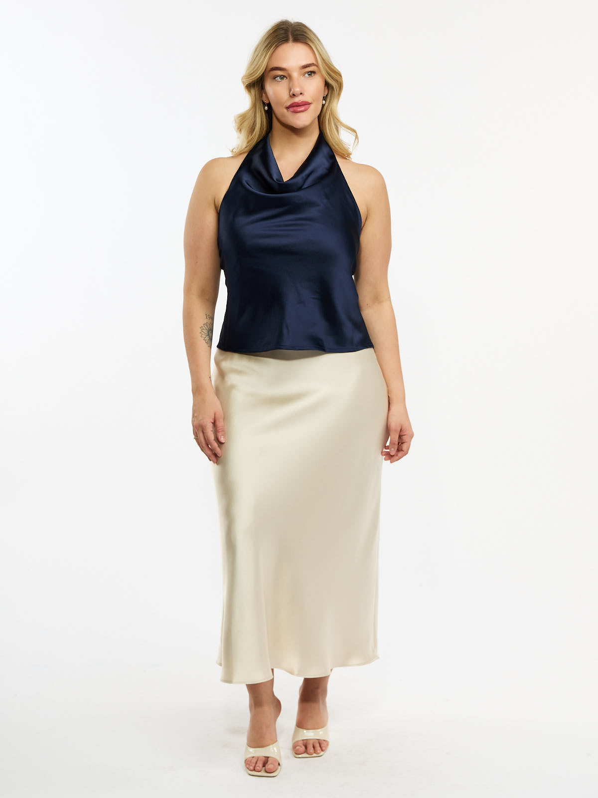 Adele Satin Halter Tie-Neck Top
