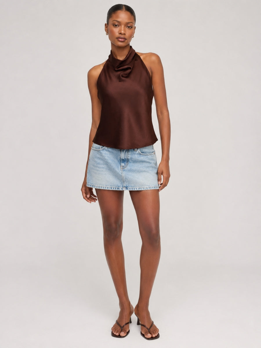 Nicola Satin Sleeveless Halter Top