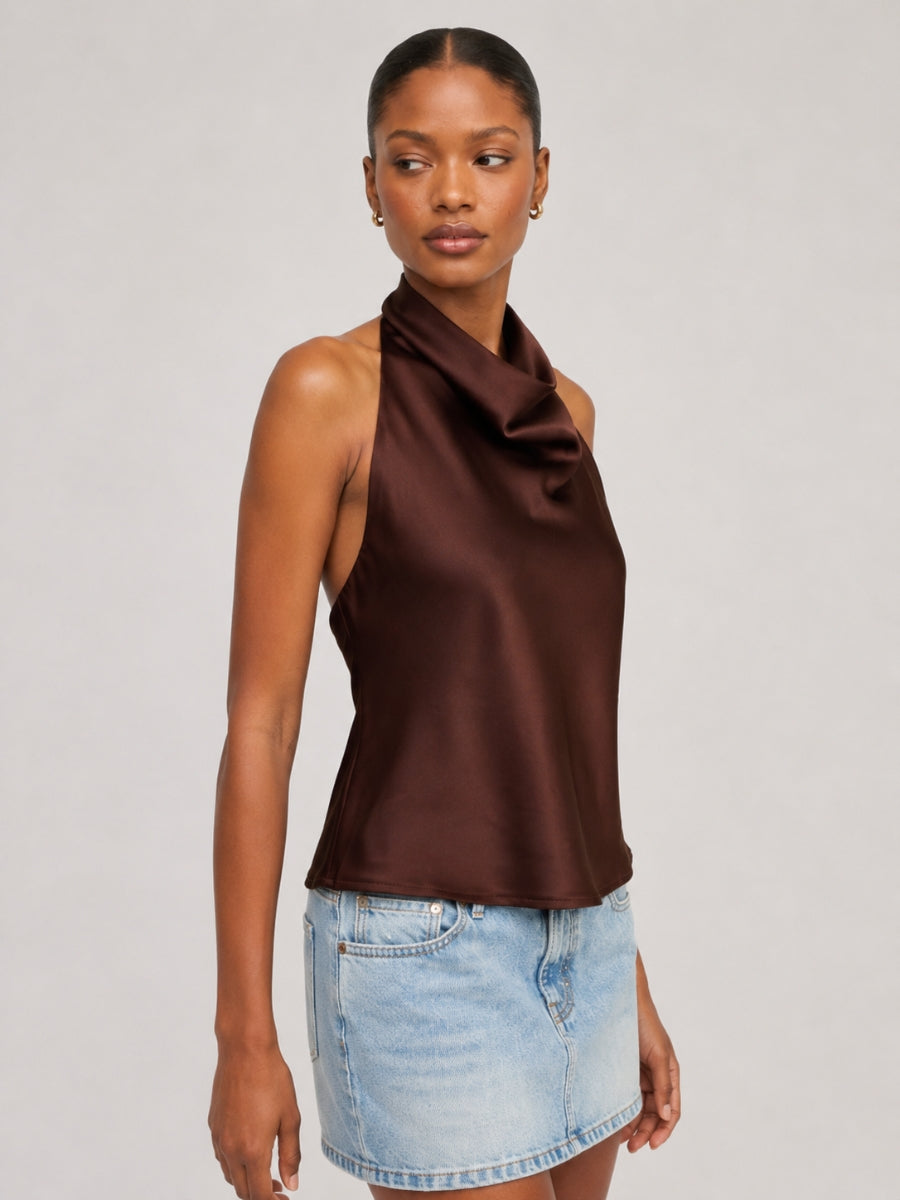 Nicola Satin Sleeveless Halter Top