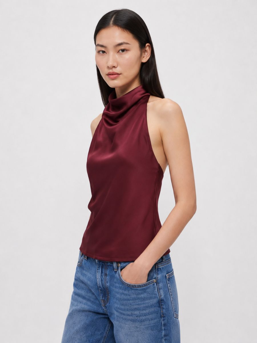 Nicola Satin Sleeveless Halter Top