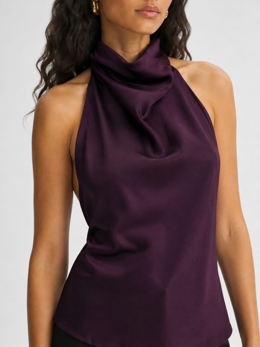 Nicola Satin Sleeveless Halter Top