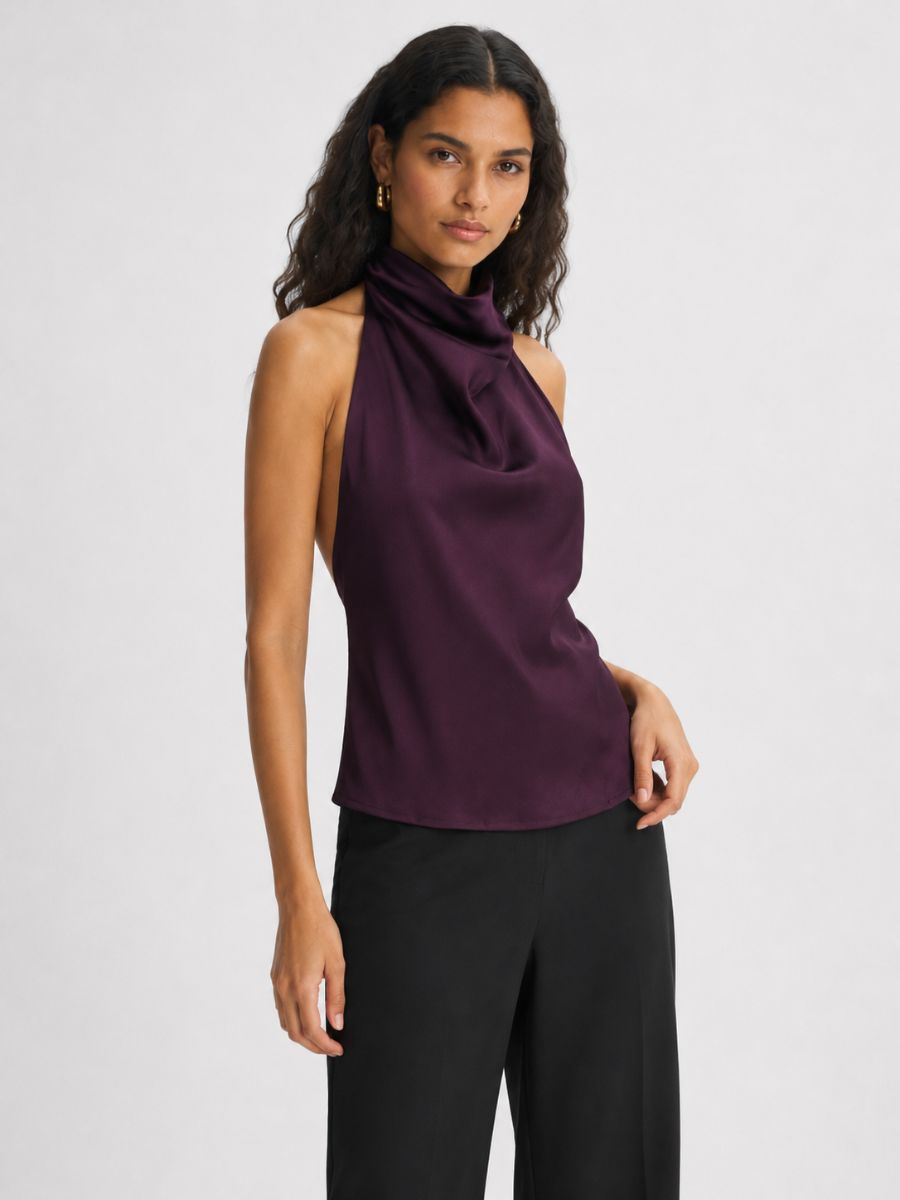 Nicola Satin Sleeveless Halter Top