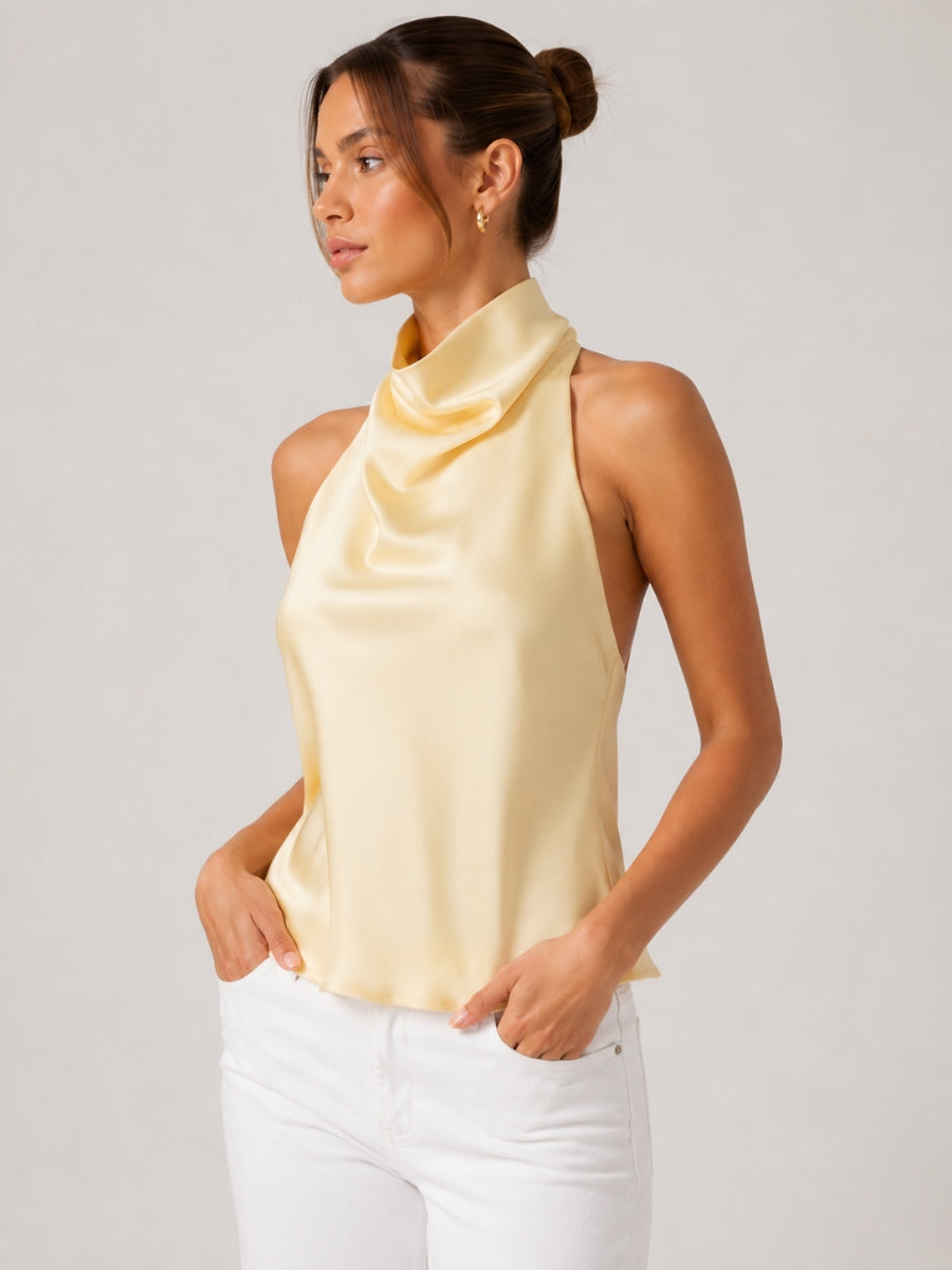 Nicola Satin Sleeveless Halter Top