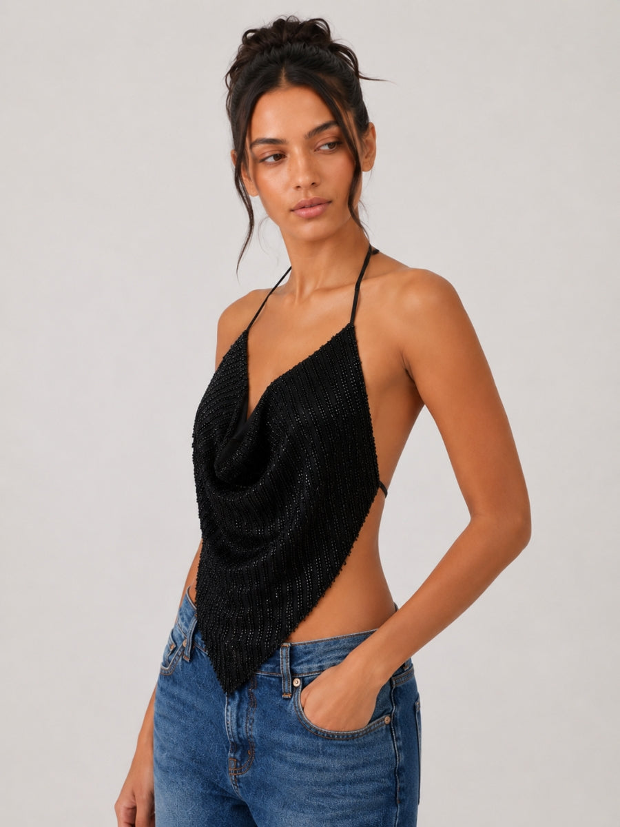 Jada Beaded Cowl Sleeveless Top