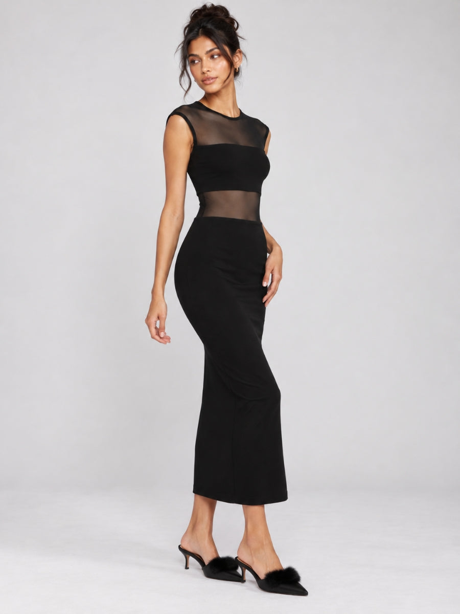 Violet Mesh Peep Midi Dress