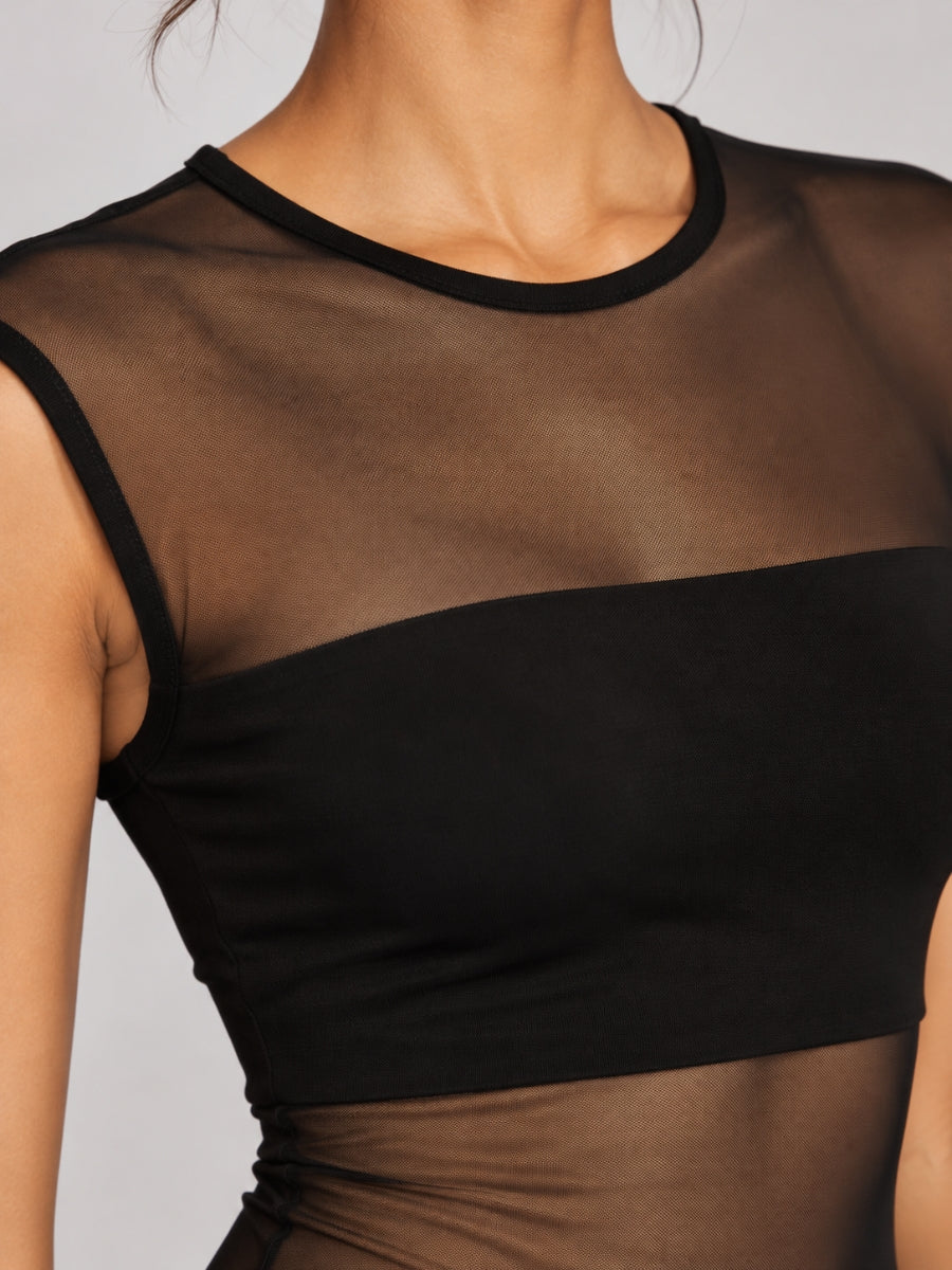 Violet Mesh Peep Midi Dress