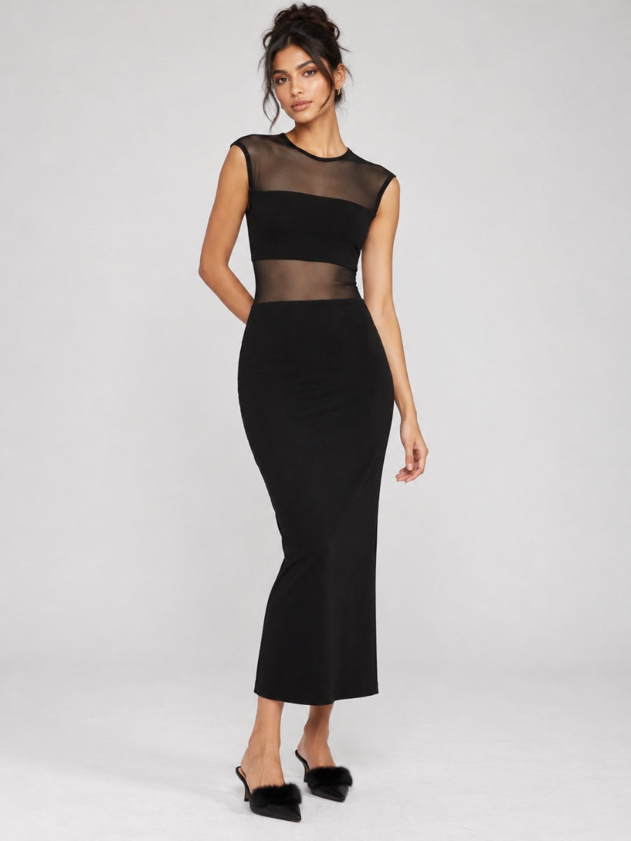 Violet Mesh Peep Midi Dress