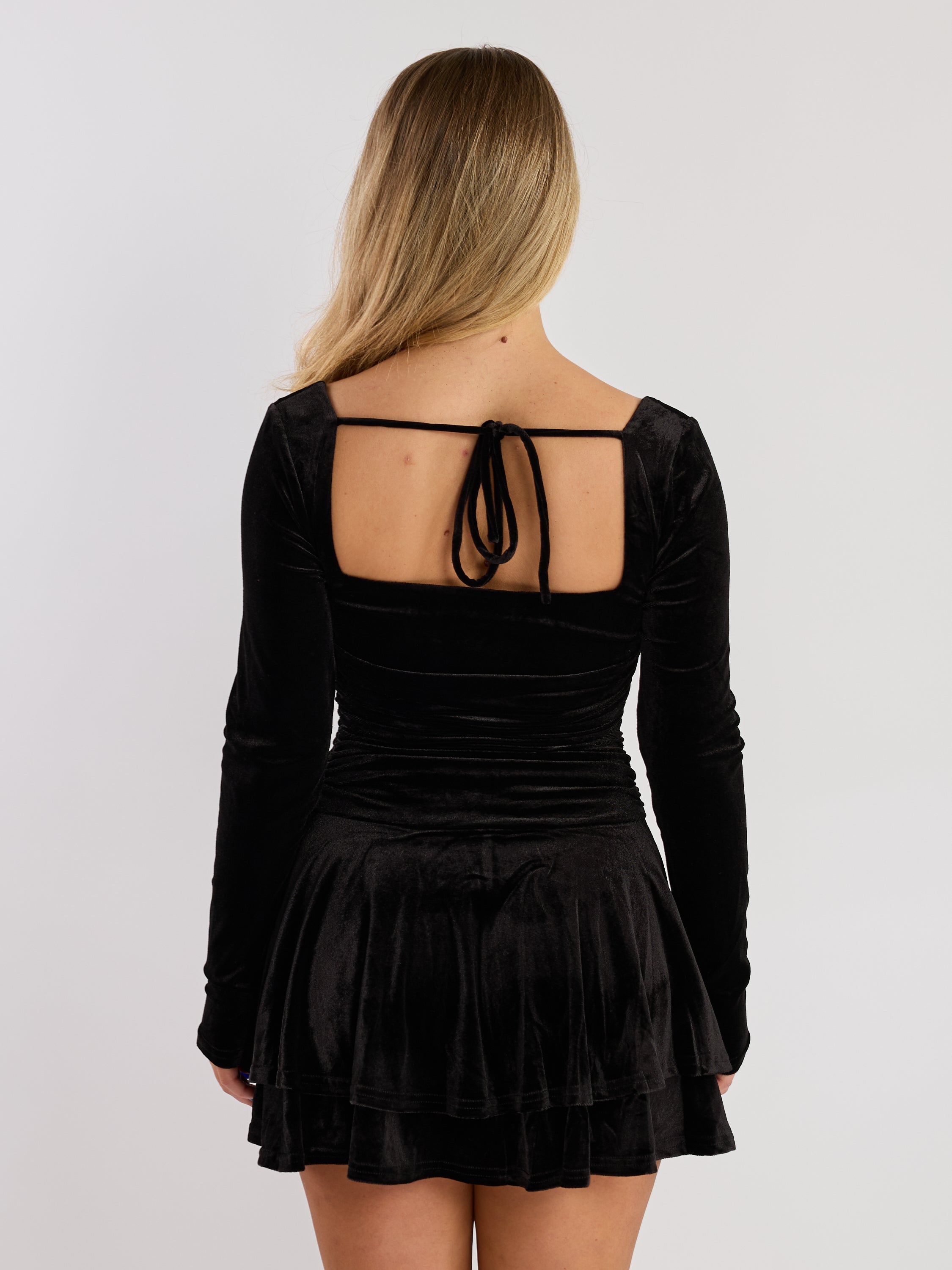 Maci Velvet Square Neck Ruffle Mini Dress