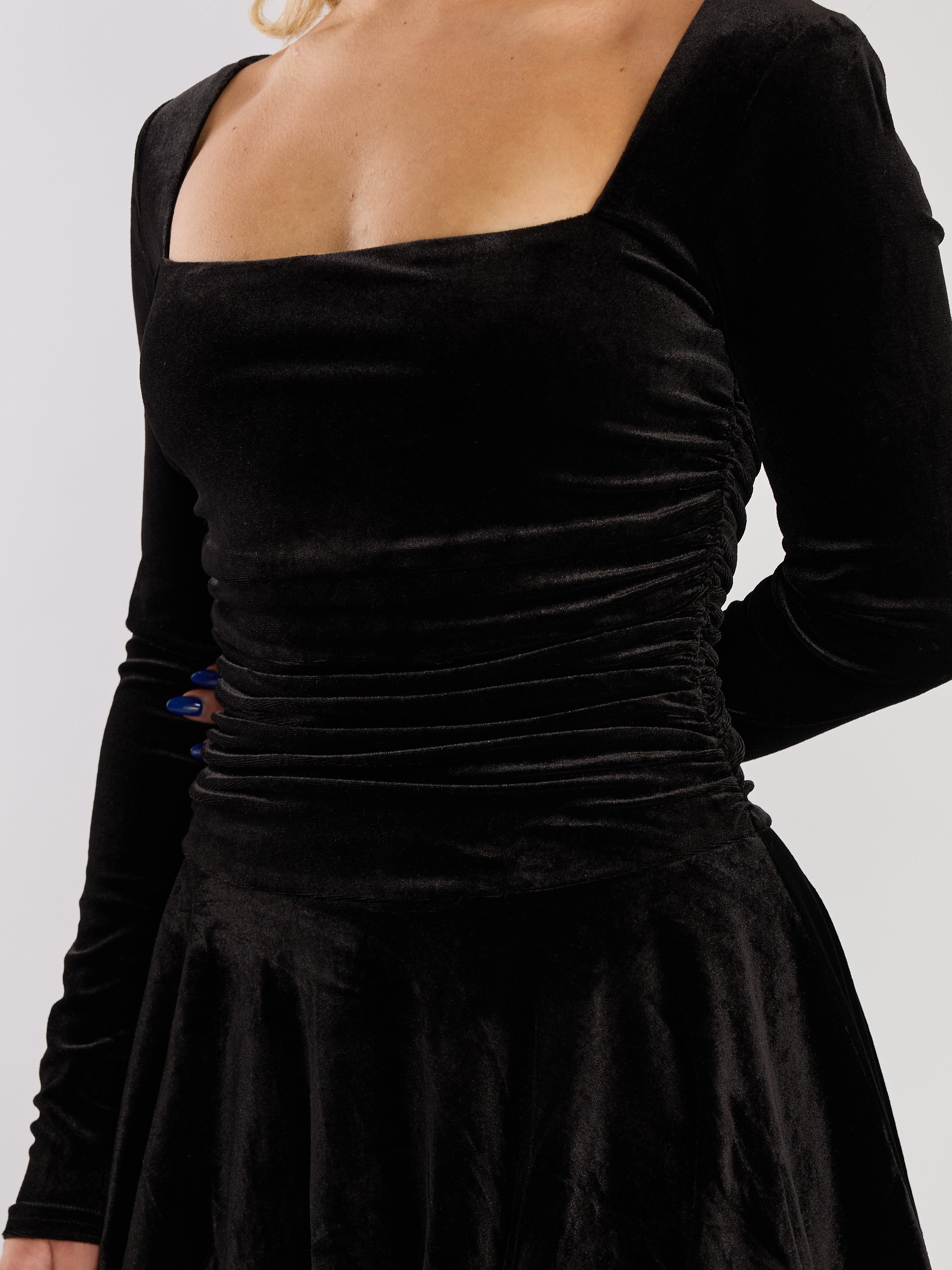 Maci Velvet Square Neck Ruffle Mini Dress