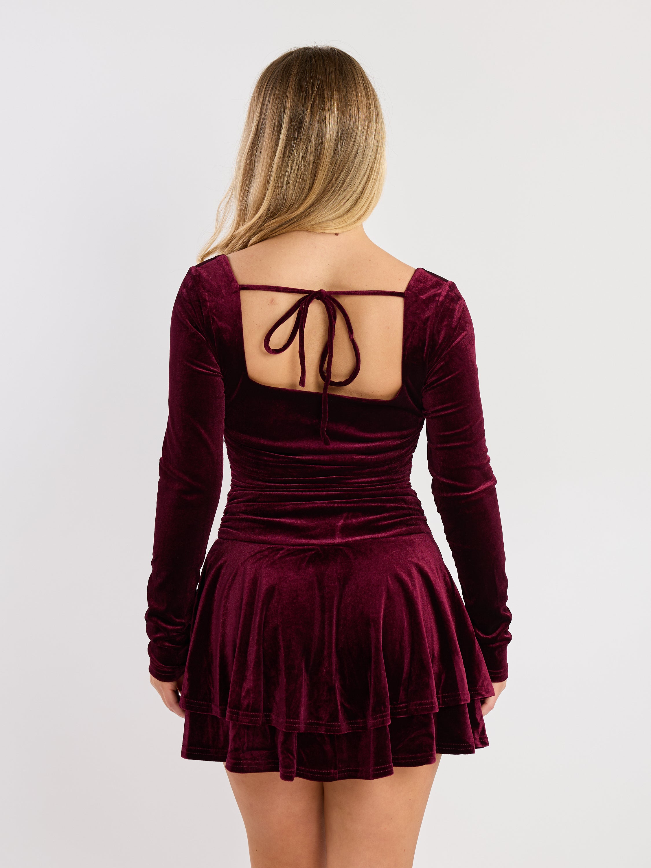 Maci Velvet Square Neck Ruffle Mini Dress