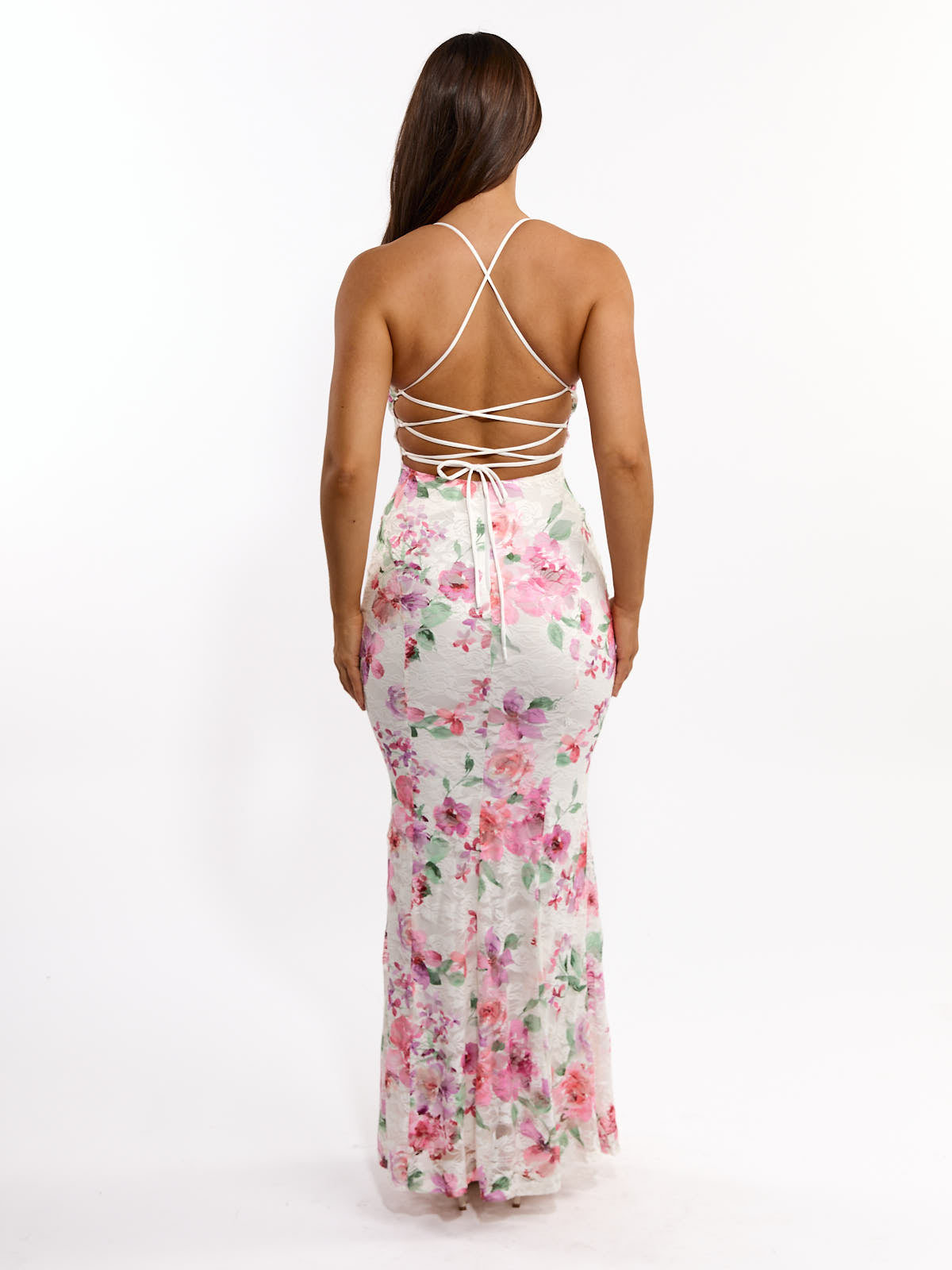 Lola Lace Floral Satin Maxi Dress