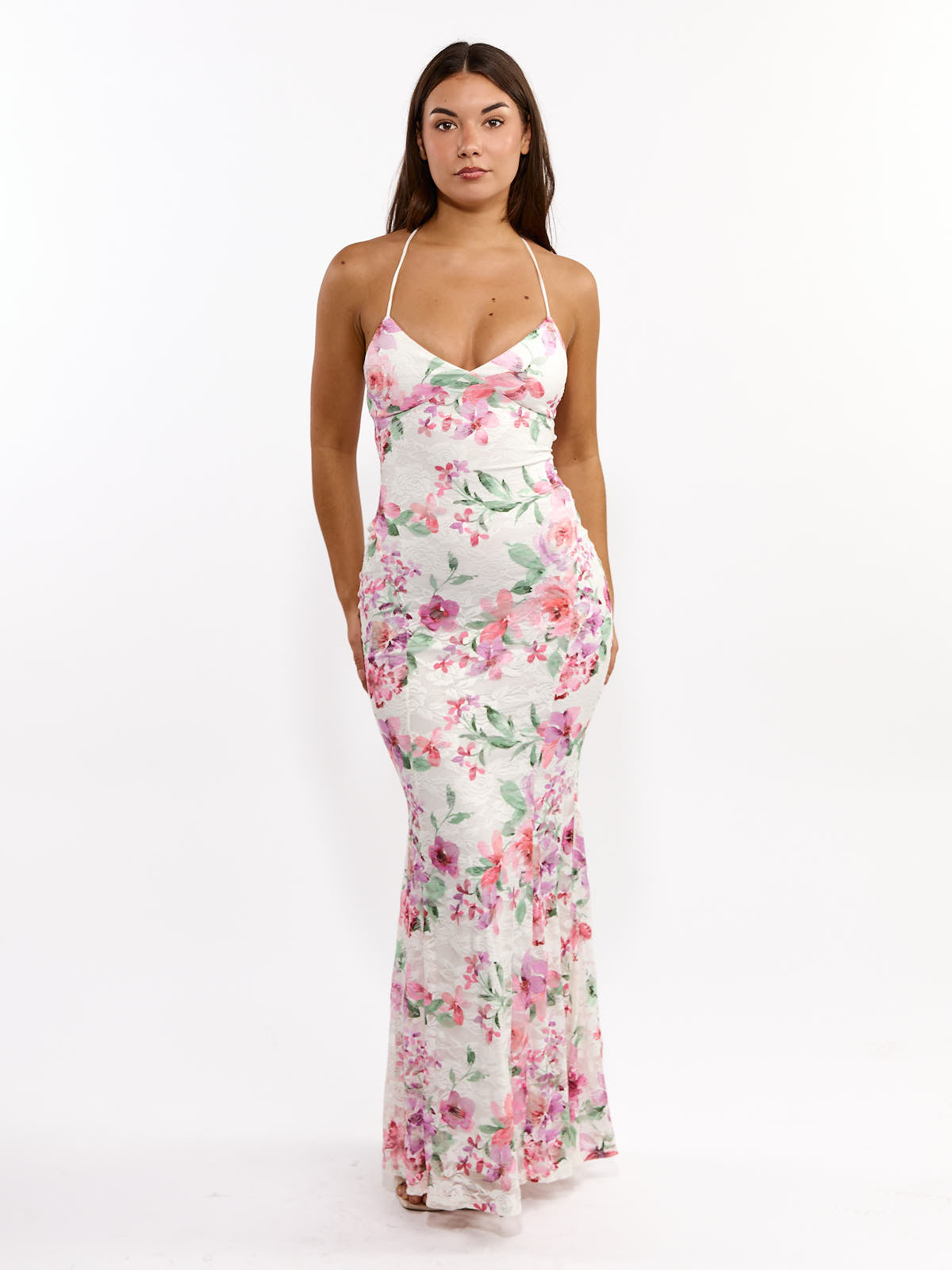 Lola Lace Floral Satin Maxi Dress