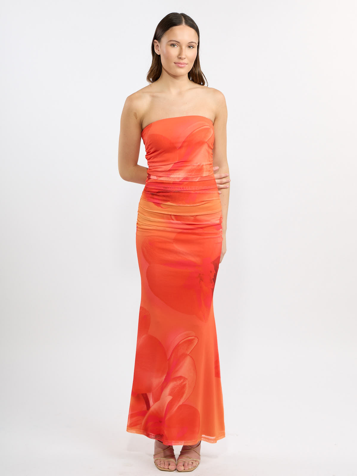 Lida Strap Back Strapless Mesh Dress