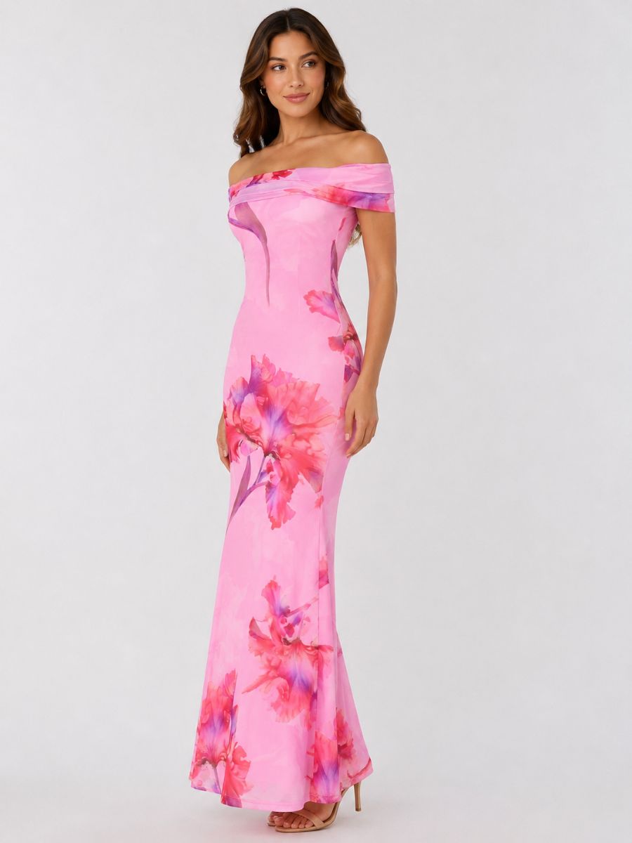 Amani Off-the-Shoulder Mesh Maxi Dress