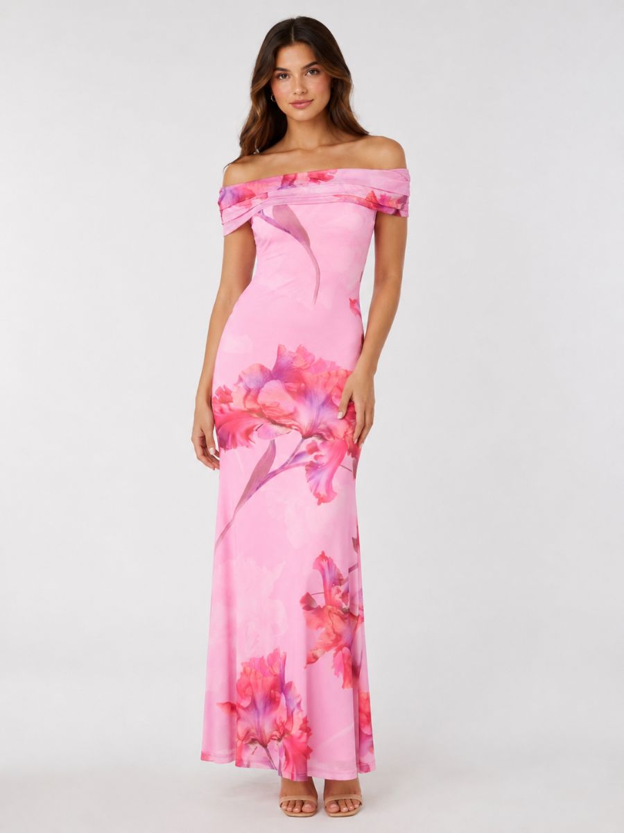 Amani Off-the-Shoulder Mesh Maxi Dress