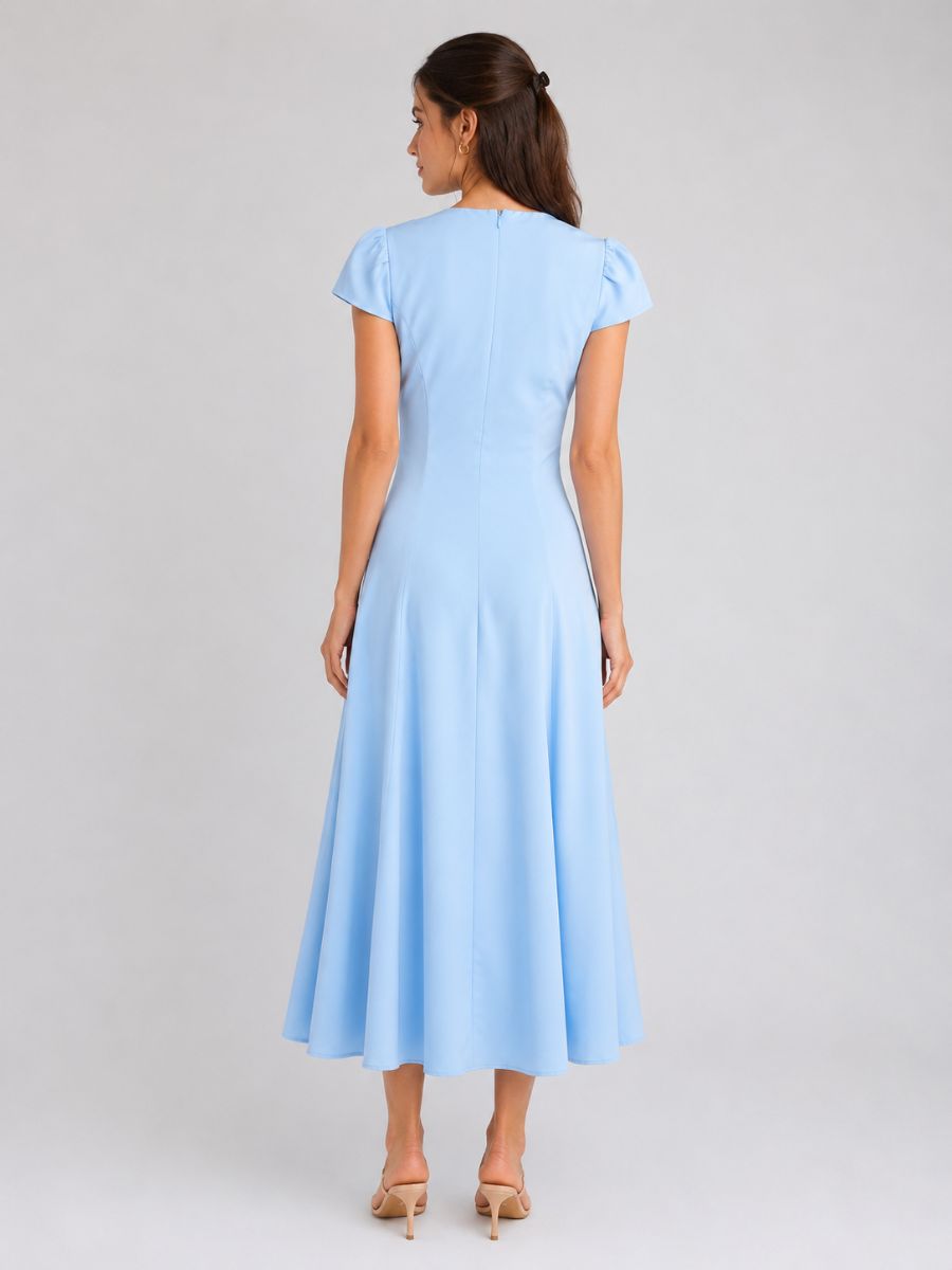Magnolia Puff Sleeve V-Neck Midi Dress