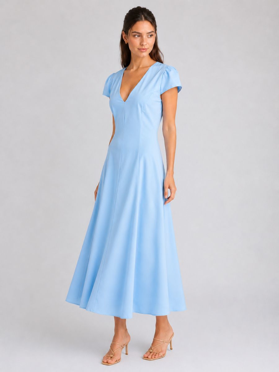 Magnolia Puff Sleeve V-Neck Midi Dress