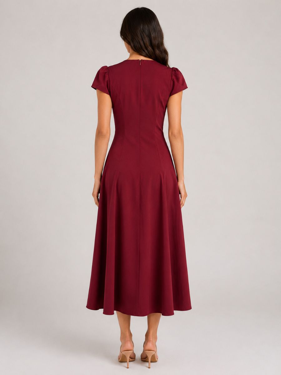 Magnolia Puff Sleeve V-Neck Midi Dress