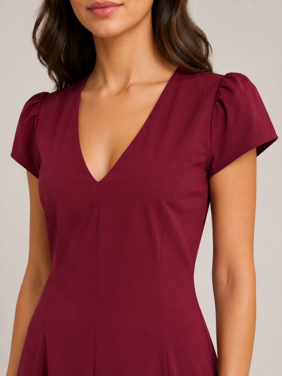 Magnolia Puff Sleeve V-Neck Midi Dress