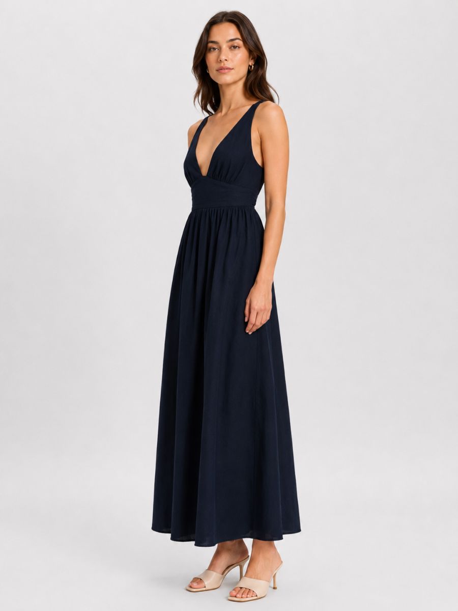 Emily V-Neck Tie Back Cotton Dress