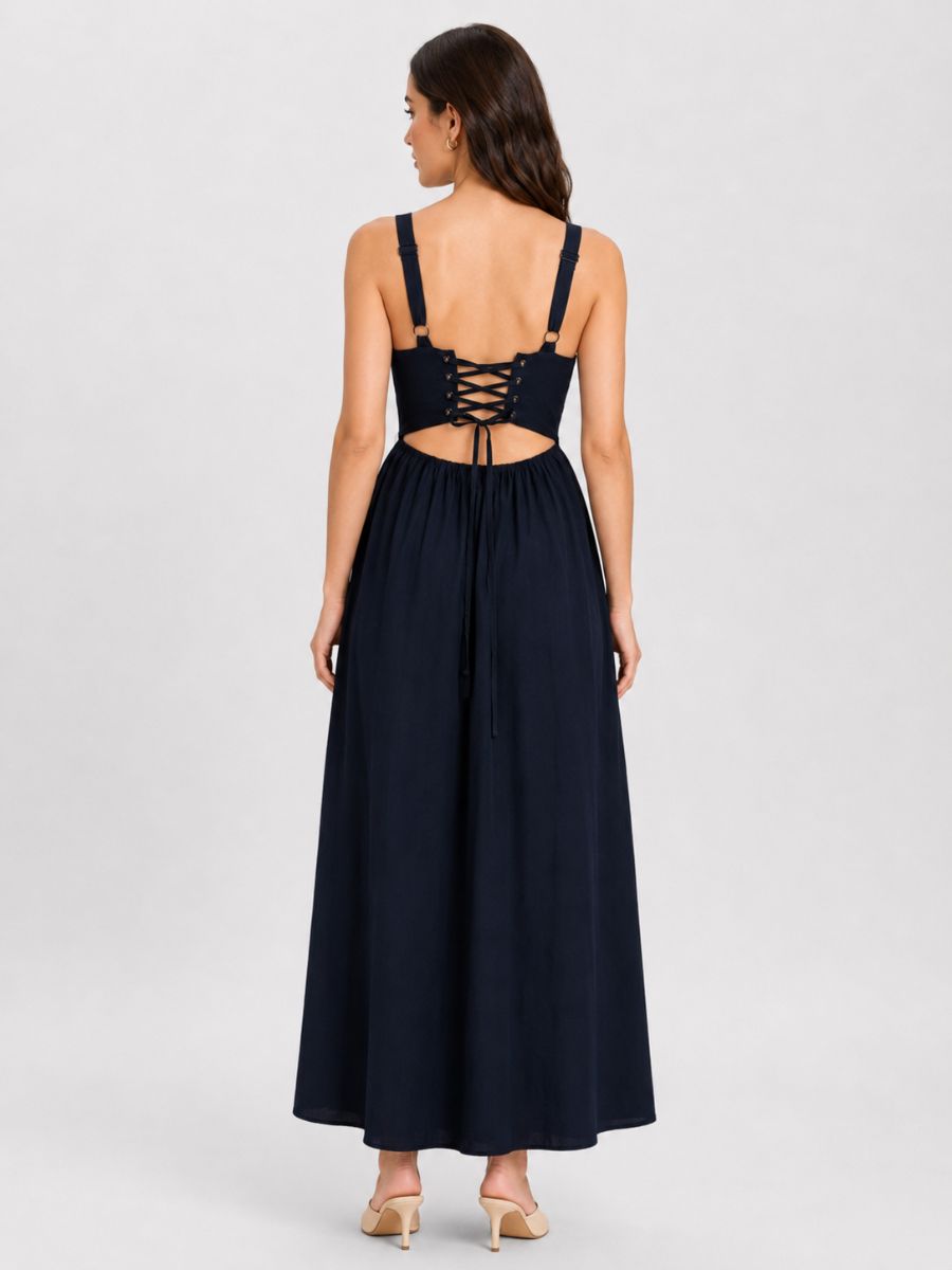 Emily V-Neck Tie Back Cotton Dress