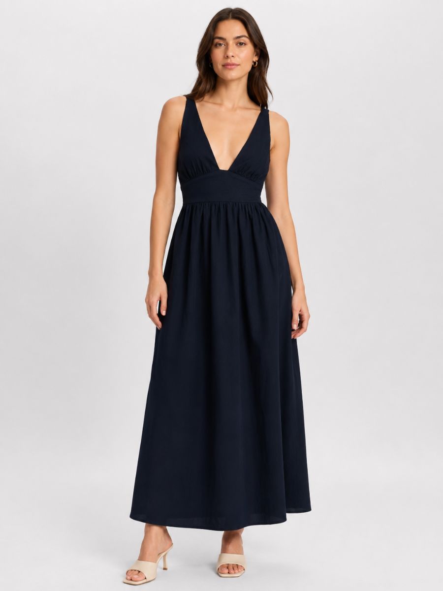 Emily V-Neck Tie Back Cotton Dress