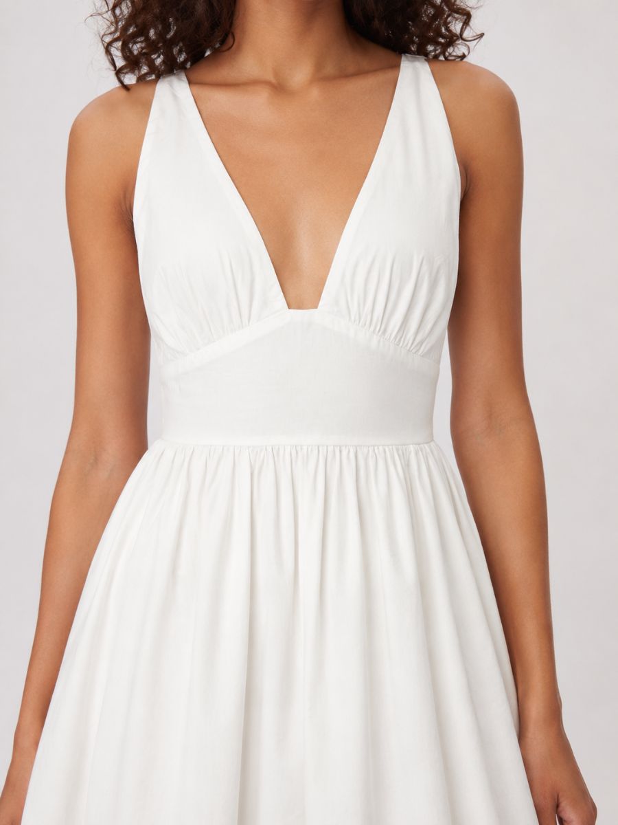 Emily V-Neck Tie Back Cotton Dress