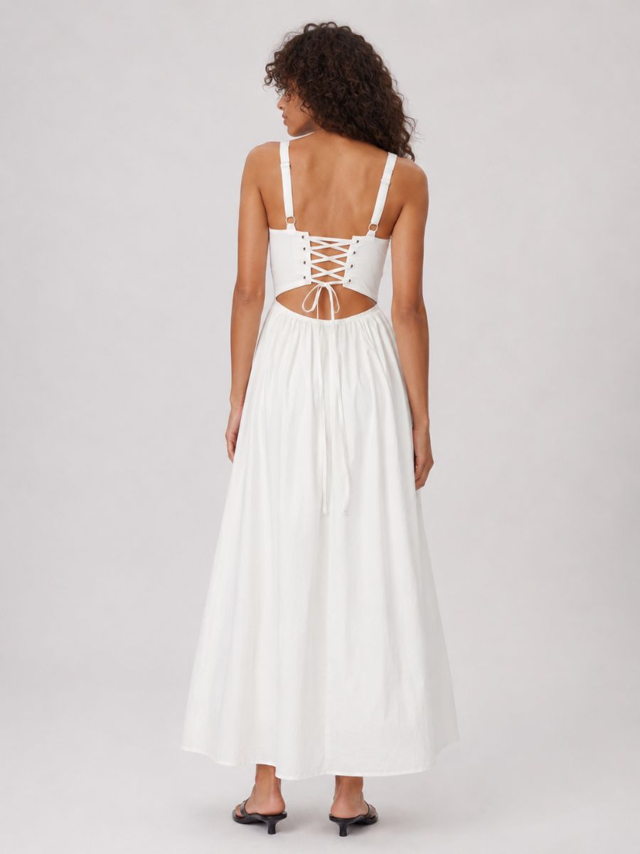 Emily V-Neck Tie Back Cotton Dress