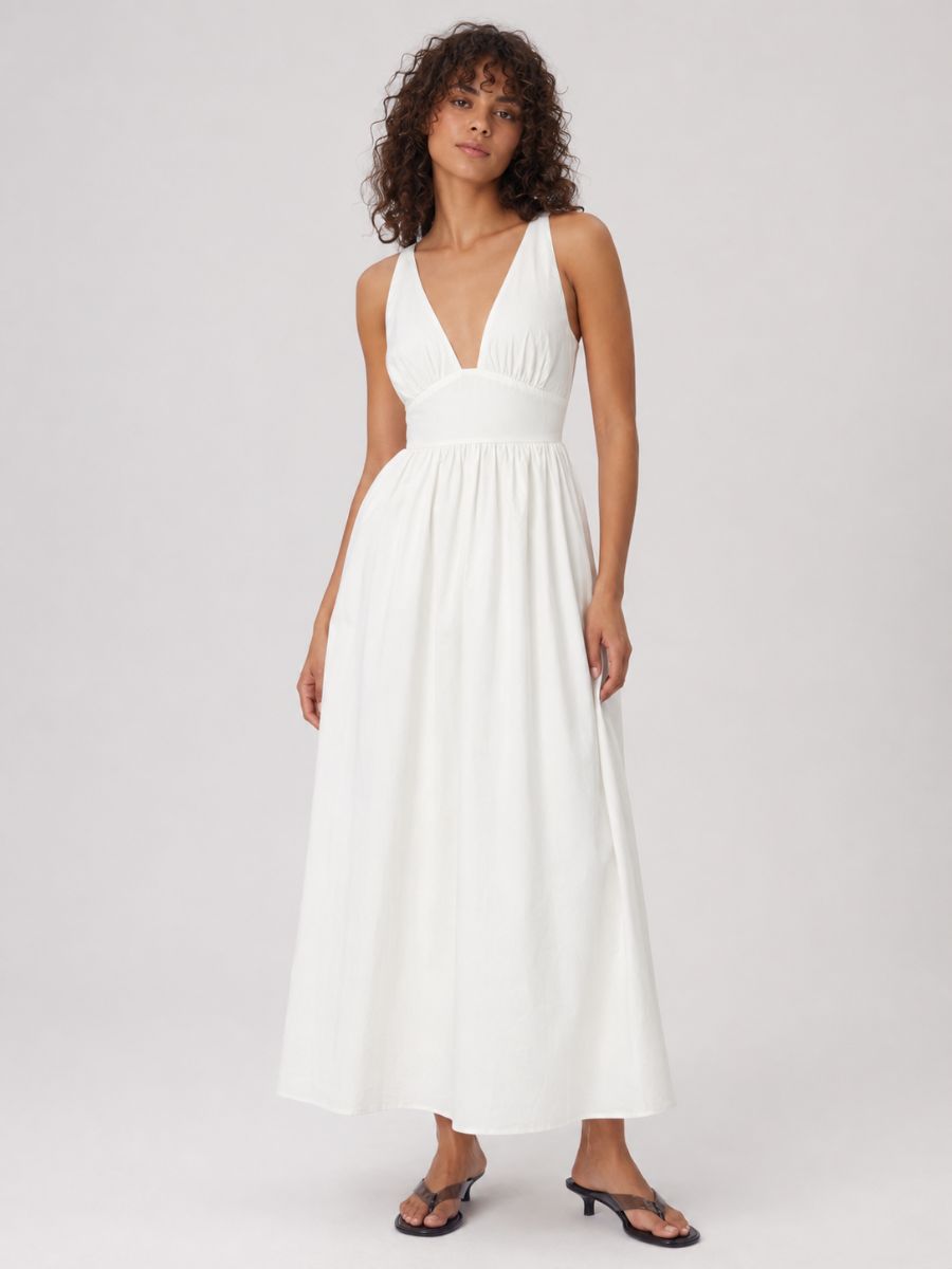 Emily V-Neck Tie Back Cotton Dress