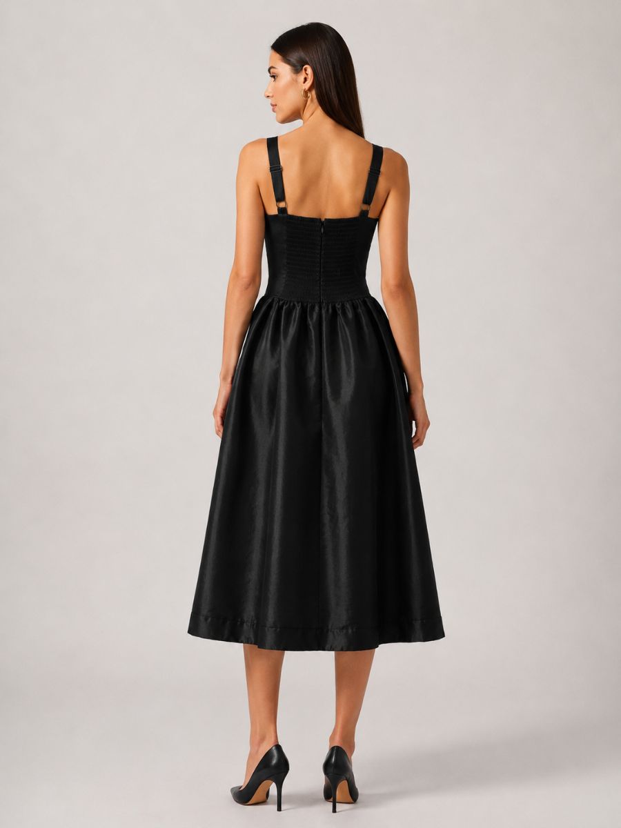 Esme Taffeta Square Neck Midi Dress