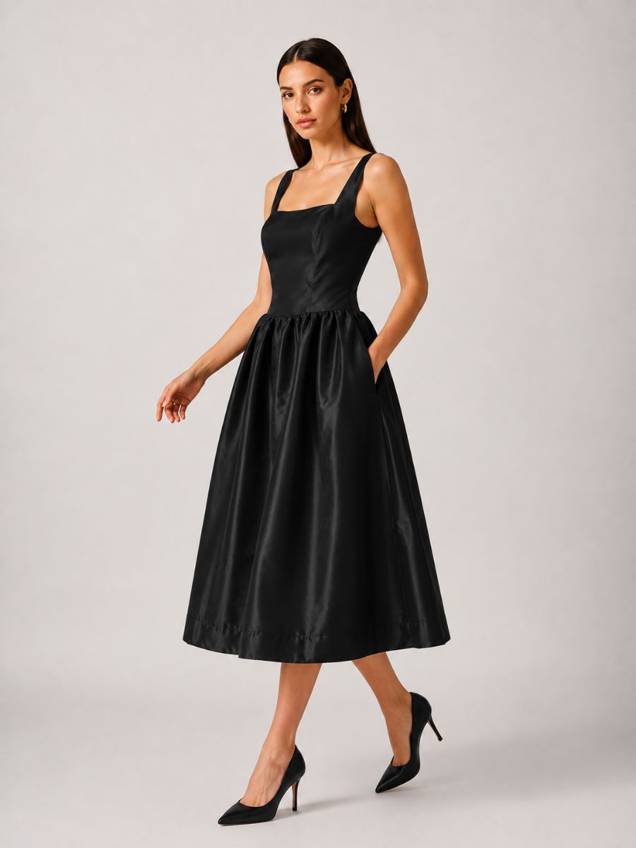Esme Taffeta Square Neck Midi Dress
