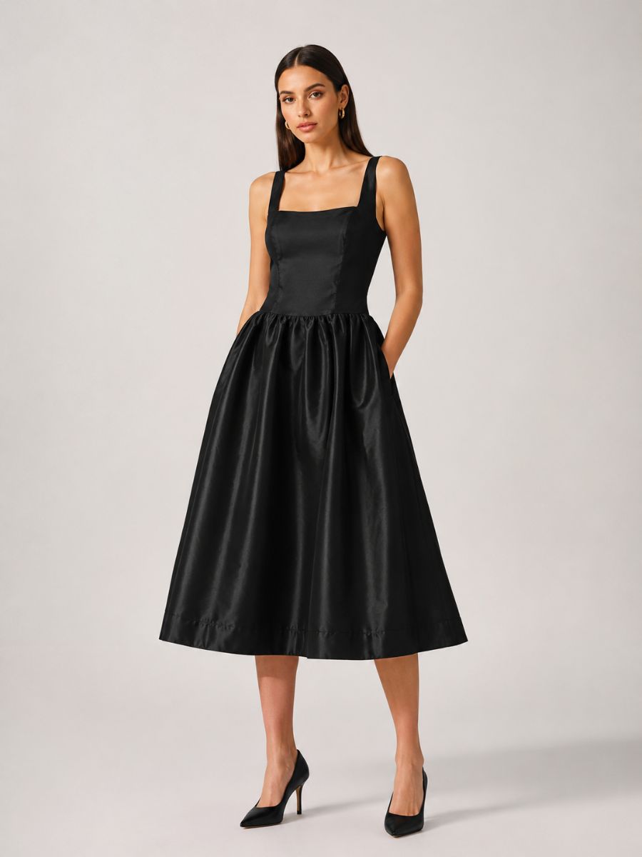Esme Taffeta Square Neck Midi Dress