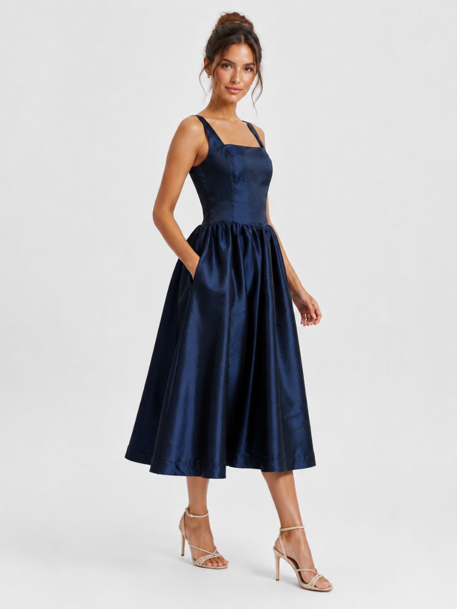 Esme Taffeta Square Neck Midi Dress