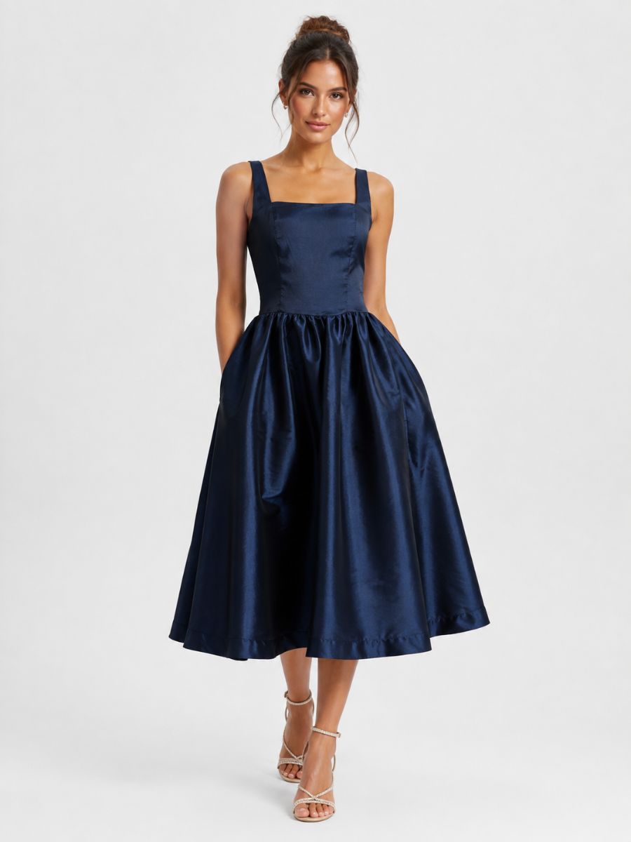 Esme Taffeta Square Neck Midi Dress