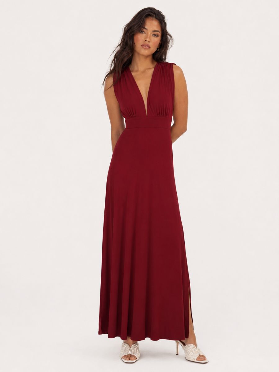 Irene Deep V Tie-Back Maxi Dress