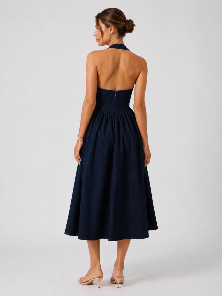 Davis Denim Halter Midi Dress