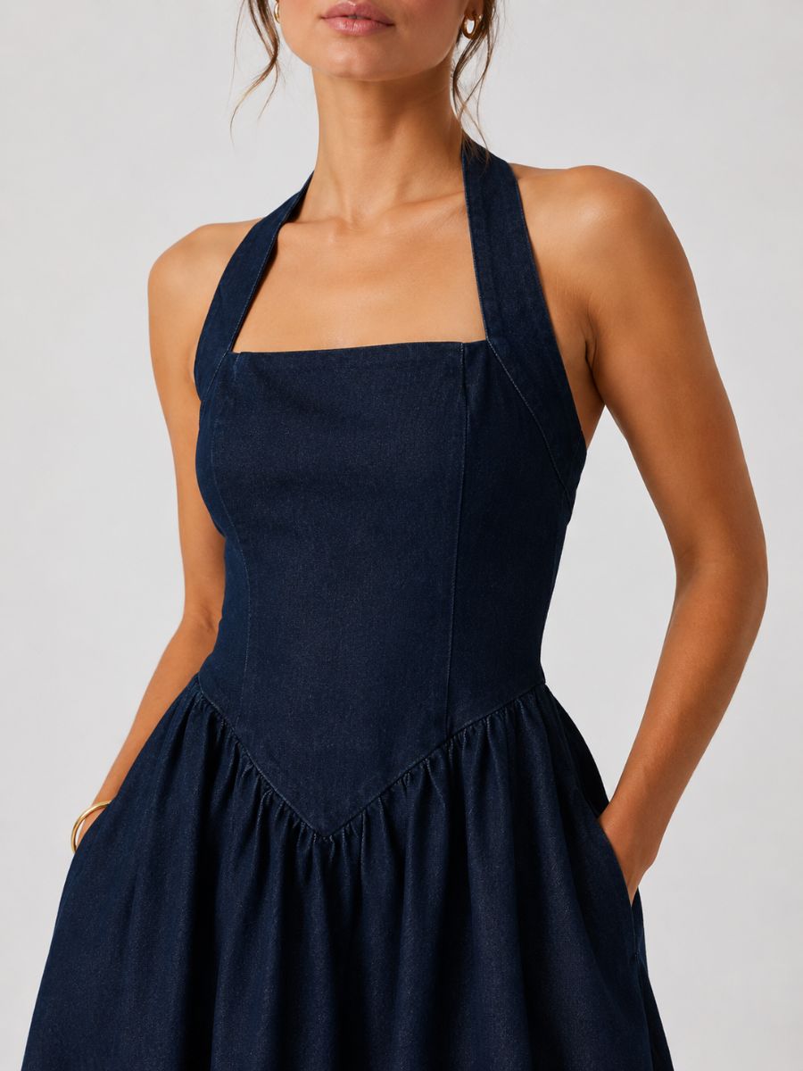 Davis Denim Halter Midi Dress